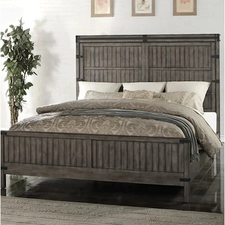 Industrial Queen Slatted Panel Bed with Iron Hardware