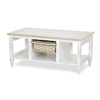 Coastal Coffee Table with Open Shelving and Removable Basket