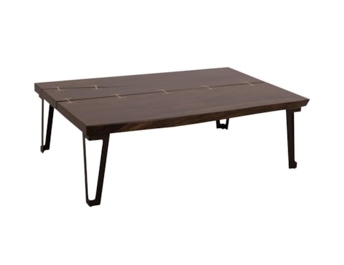 Transitional Live Edge Deluxe Cocktail Table with Gold Metal Inlays