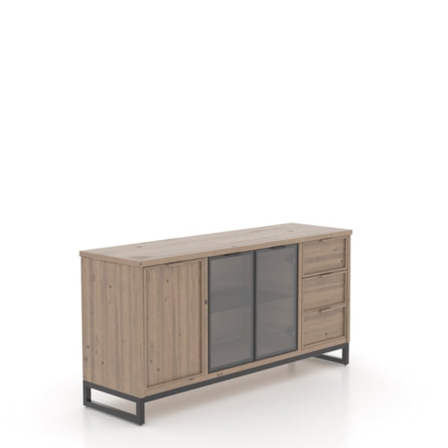 Industrial Customizable 3-Door Buffet with Smoked Glass Doors