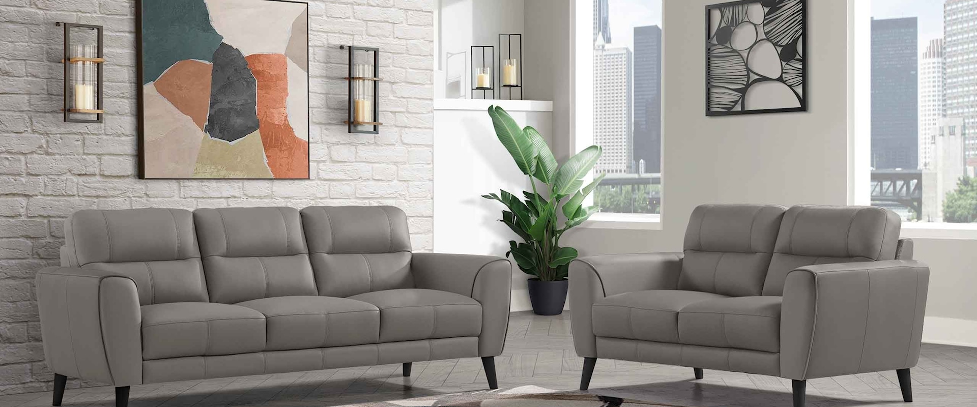 Mid-Century Modern Living Room Set with Sofa and Loveseat