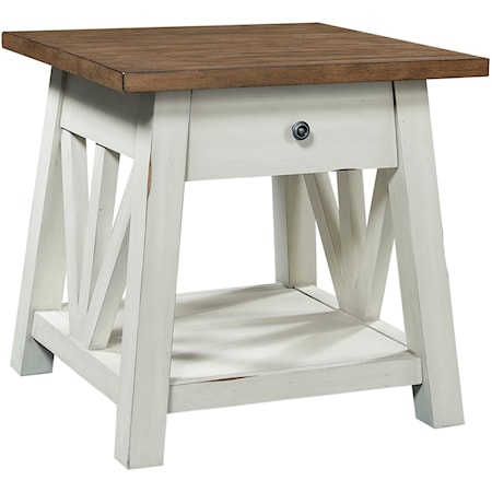 Farmhouse End Table with Lower Shelf