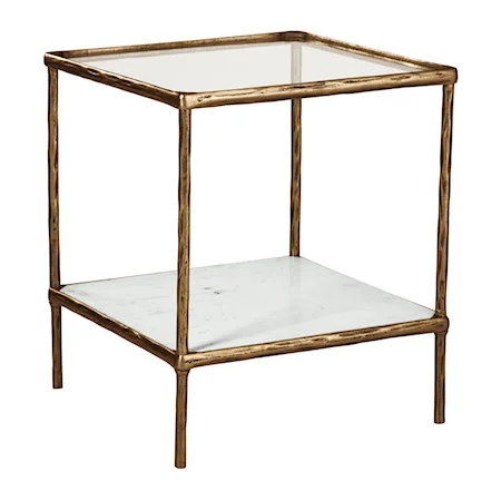 Accent Table in Antique Brass Finish with Marble Shelf