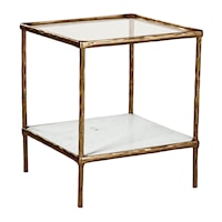 Accent Table in Antique Brass Finish with Marble Shelf