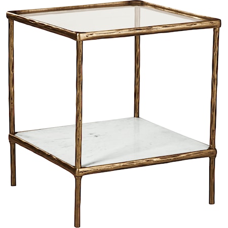 Accent Table in Antique Brass Finish with Marble Shelf