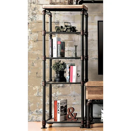 Industrial 4 Shelf Pier Cabinet with Pipe-Inspired Frame