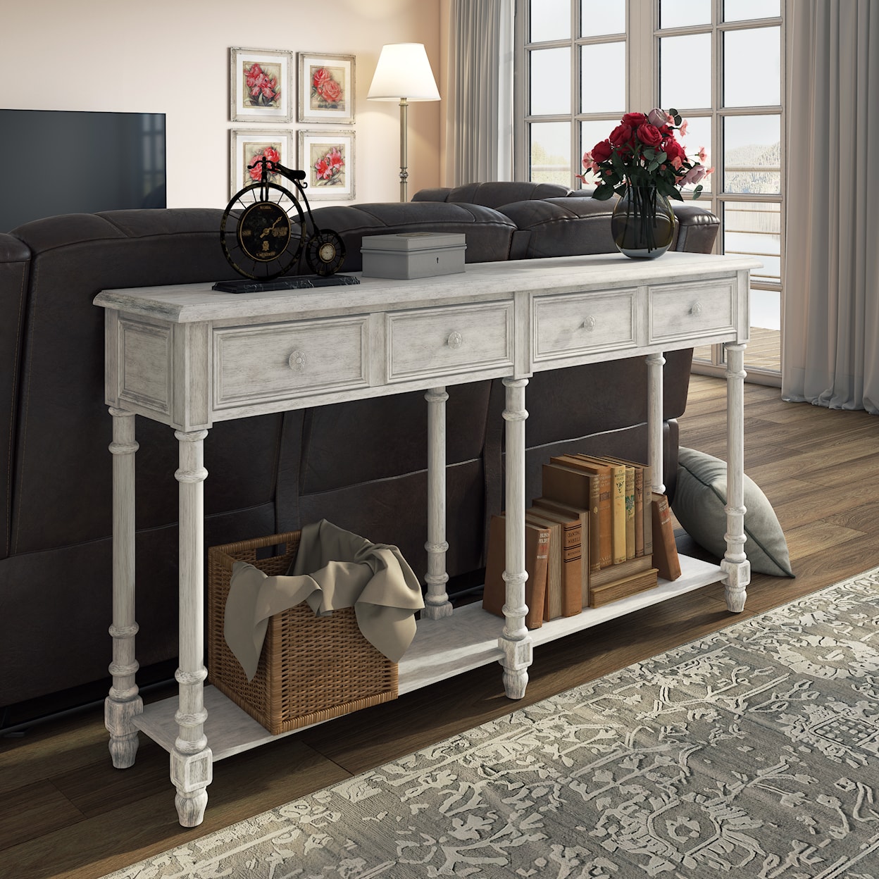Accentrics Home Accents Hall Console Table in Antique White