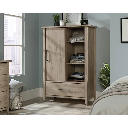 Contemporary Bedroom Armoire with Sliding Door & Lower Storage Drawer 