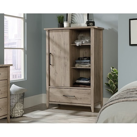 Contemporary Bedroom Armoire with Sliding Door & Lower Storage Drawer