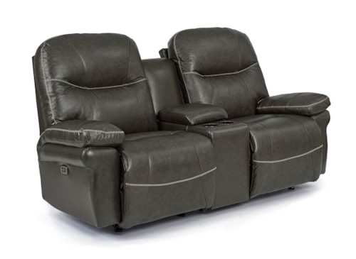 Casual Leather Power Tilt Headrest Console Rocking Reclining Loveseat