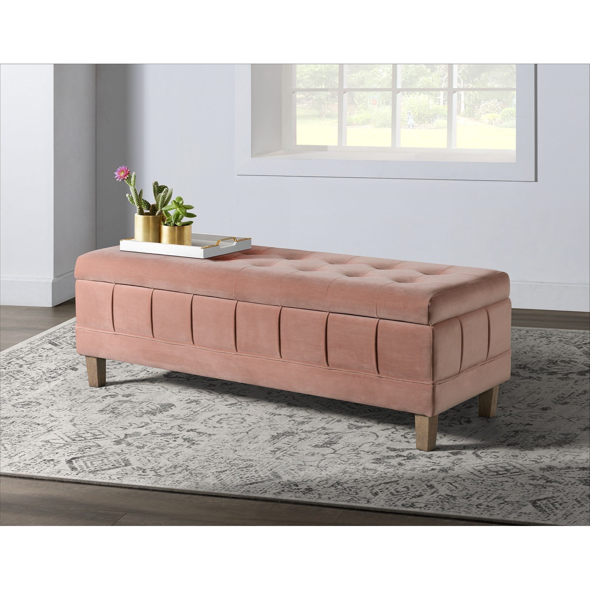 Elements International Crosby- Tufted Storage Ottoman