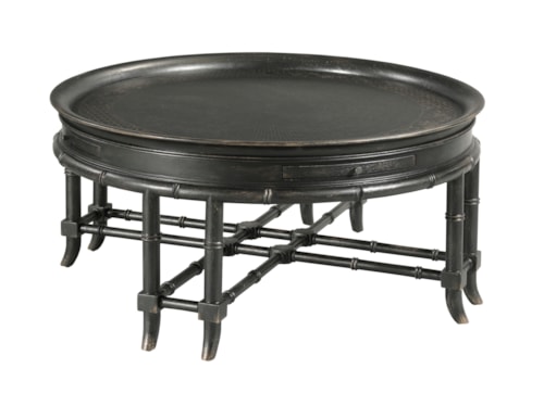 Traditional Round Coffee Table with 4 Pull-Out Shelves