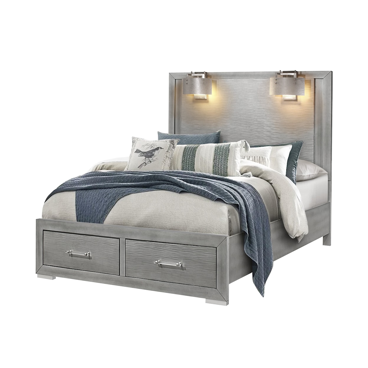Global Furniture Tiffany Full Storage Bed with Built-In Lamps