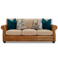 Traditional Fabric and Leather Collage Sofa