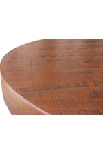 Thick wood table top features a distressed hand-finish