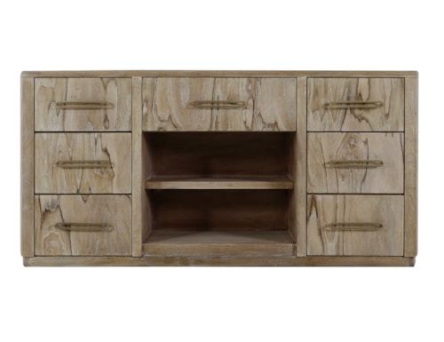 Modern Rustic 7-Drawer Storage Console with Open Shelving