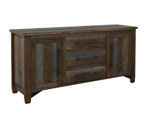 Modern Rustic 3-Drawer Buffet with Interior Shelving