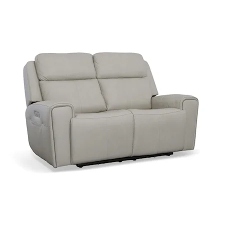 Transitional Power Reclining Loveseat with Power Headrest and Lumber