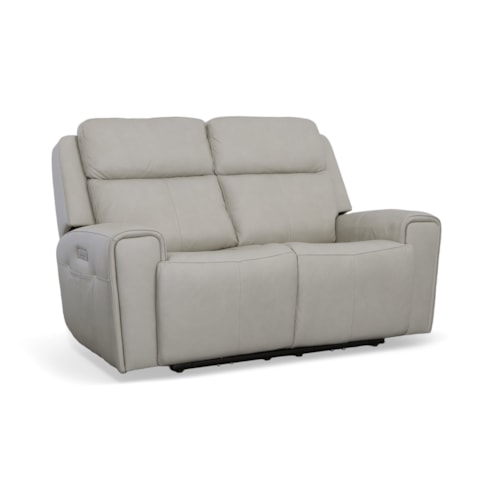 Transitional Power Reclining Loveseat with Power Headrest and Lumber