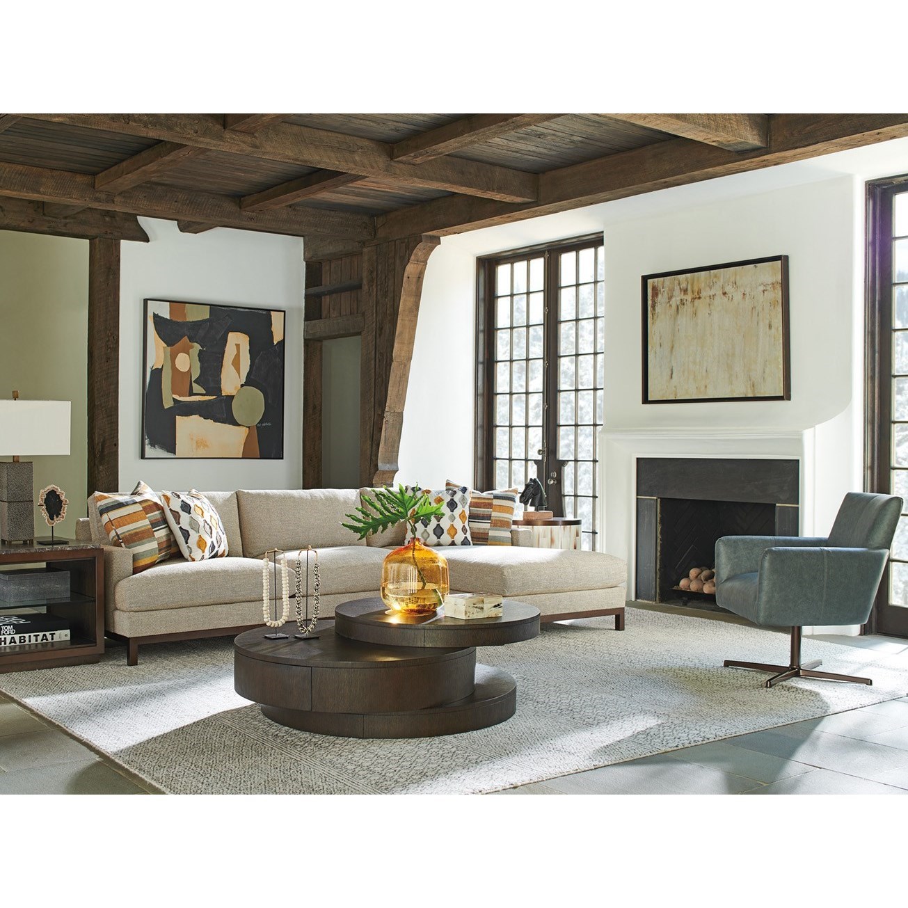 2-Pc Sectional w/ Bronze Base &amp; RAF Chaise