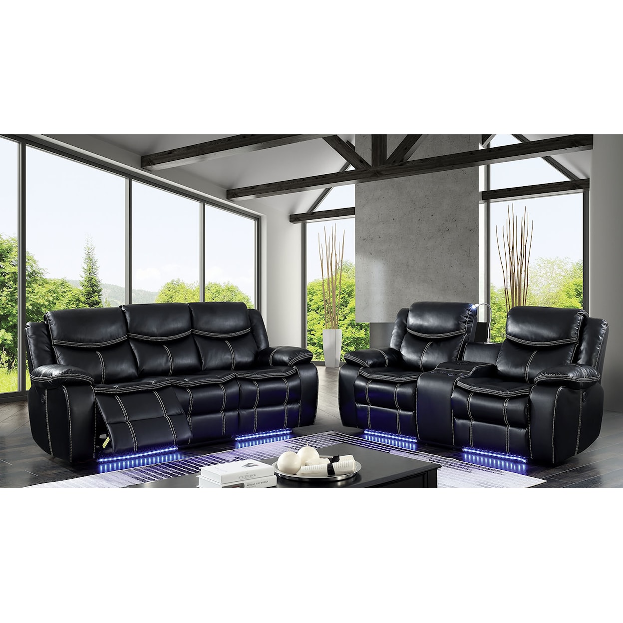 Furniture of America Sirius Power Reclining Sofa and Loveseat Set