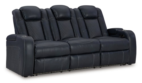Faux Leather Power Reclining Sofa with Adjustable Headrests