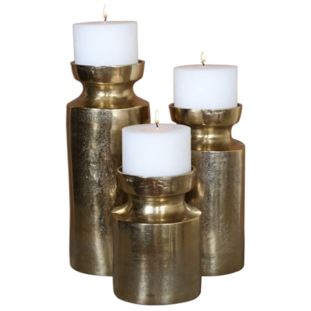 Amina Antique Brass Candleholders (Set of 3)