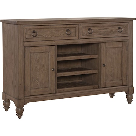 Transitional 2-Drawer Buffet with Wine Storage