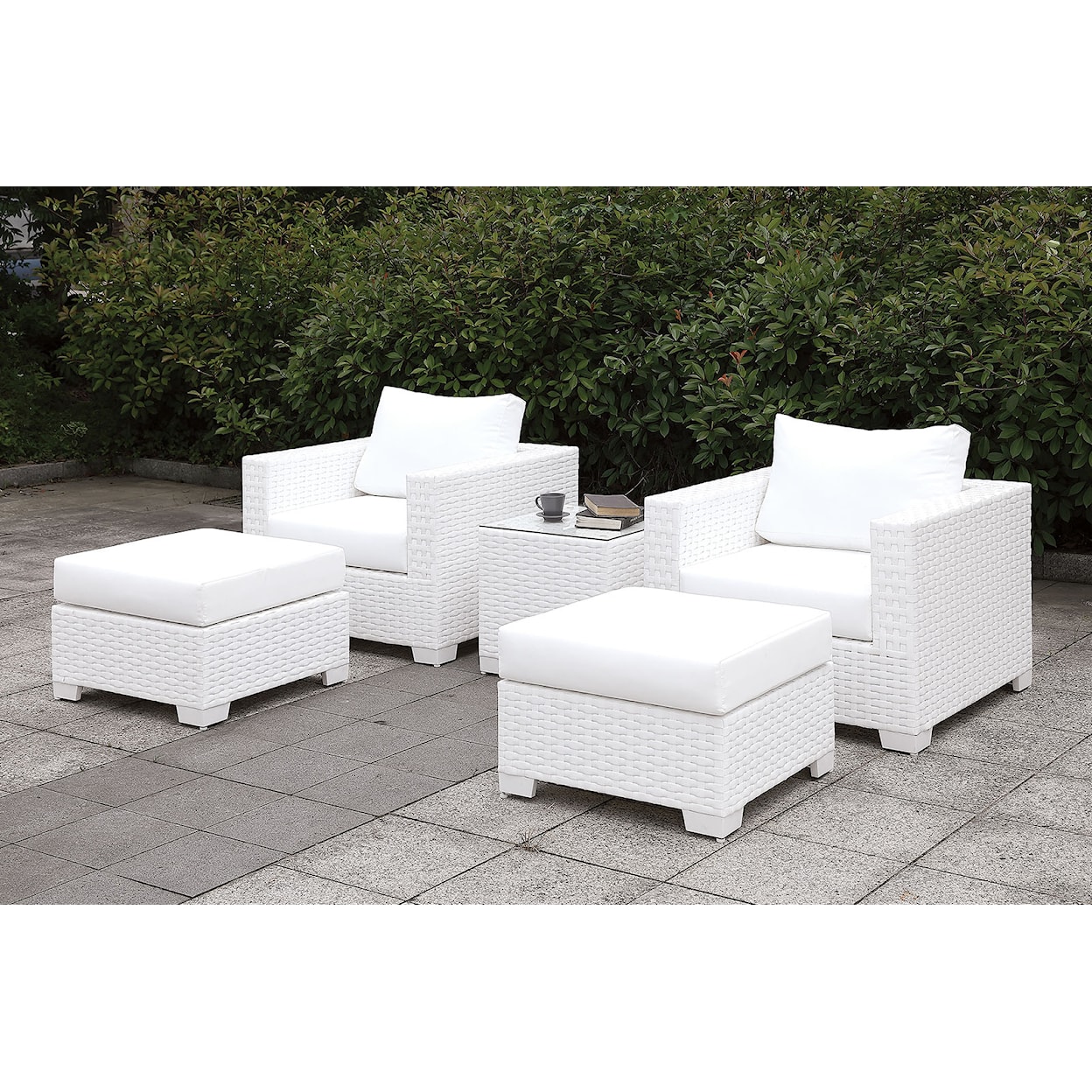 Furniture of America - FOA Somani 2 Chairs + 2 Ottomans + End Table