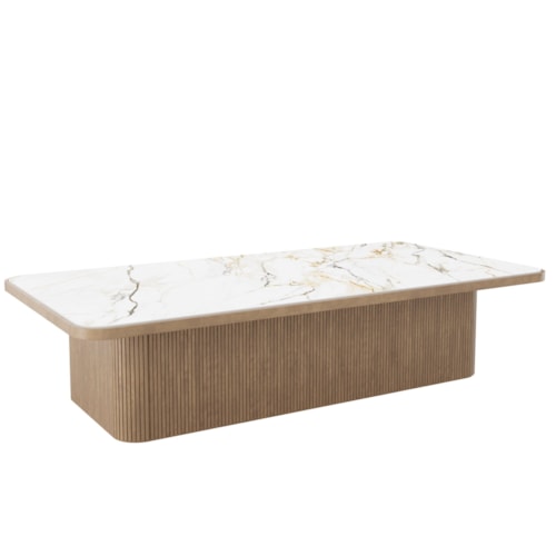 Contemporary 68" Rectangular Porcelain-Top Fluted Coffee Table