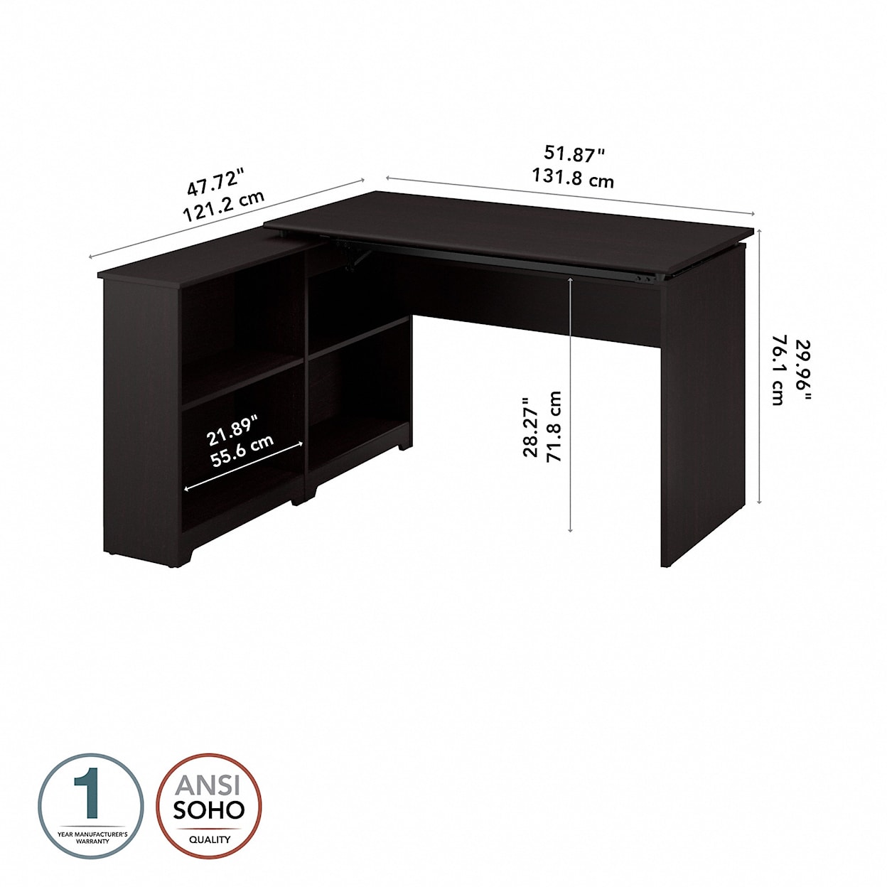 Bush Cabot 52W Sit to Stand Bookcase Corner Desk