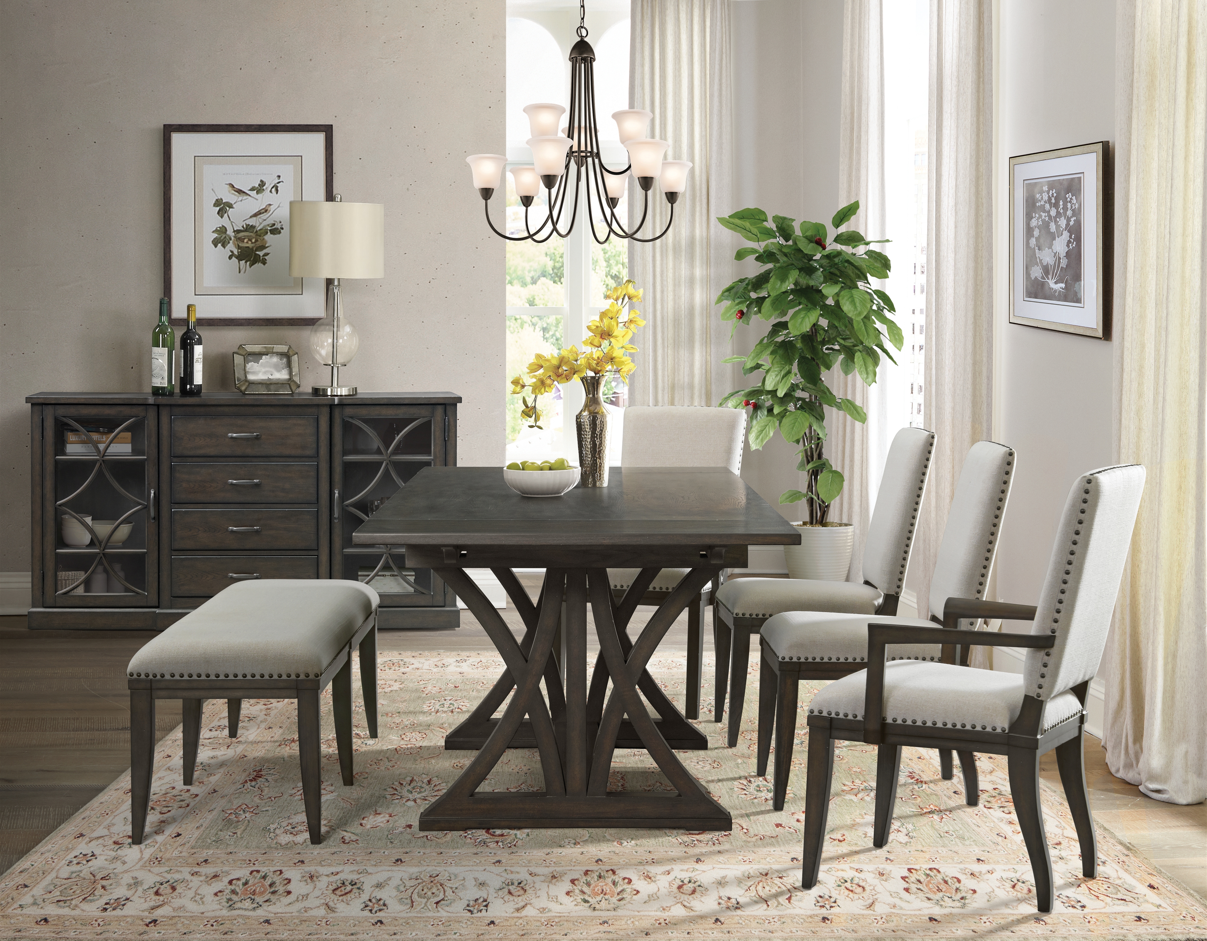 Riverside Furniture Forsyth 38259 Transitional Upholstered Dining Bench