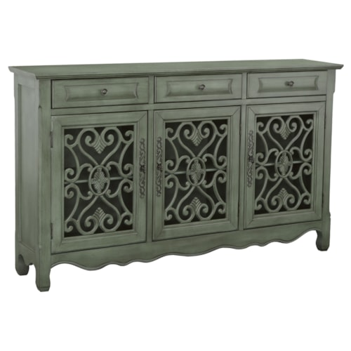 Madeline 3-Drawer Scrollwork Accent Cabinet Antique Green
