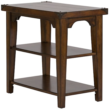 Industrial Chairside End Table with 2 Shelves