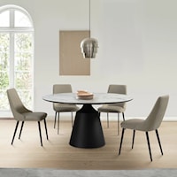 Contemporary 5 Piece Dining Set with Stone Top and Taupe Gray Faux Leather Chairs