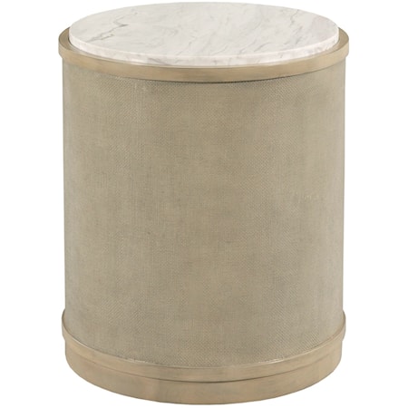 Woven Linen Round End Table with Quartz
