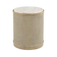 Woven Linen Round End Table with Quartz