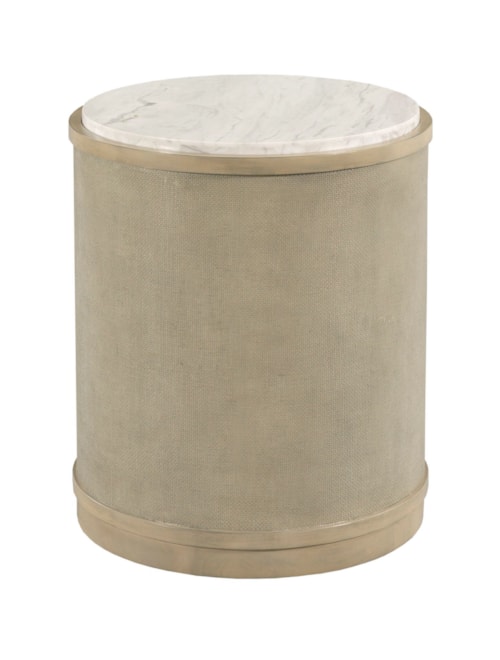 Woven Linen Round End Table with Quartz