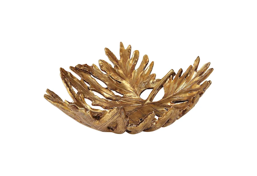 Accessories Oak Leaf Metallic Gold Bowl by Uttermost at Del Sol Furniture