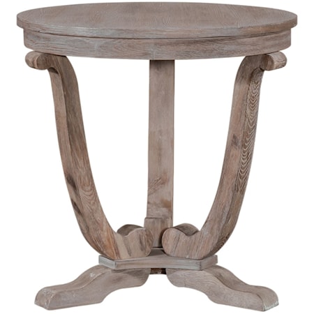 Transitional Round End Table with Flat Pedestal Base