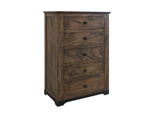 Rustic 5-Drawer Chest with Wrought Iron Base