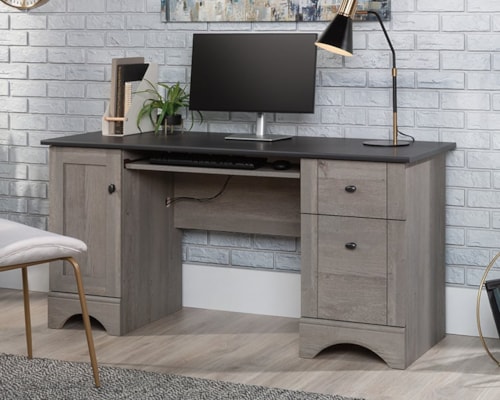 Contemporary Two-Drawer Office Desk with Slide-Out Keyboard/Mousepad