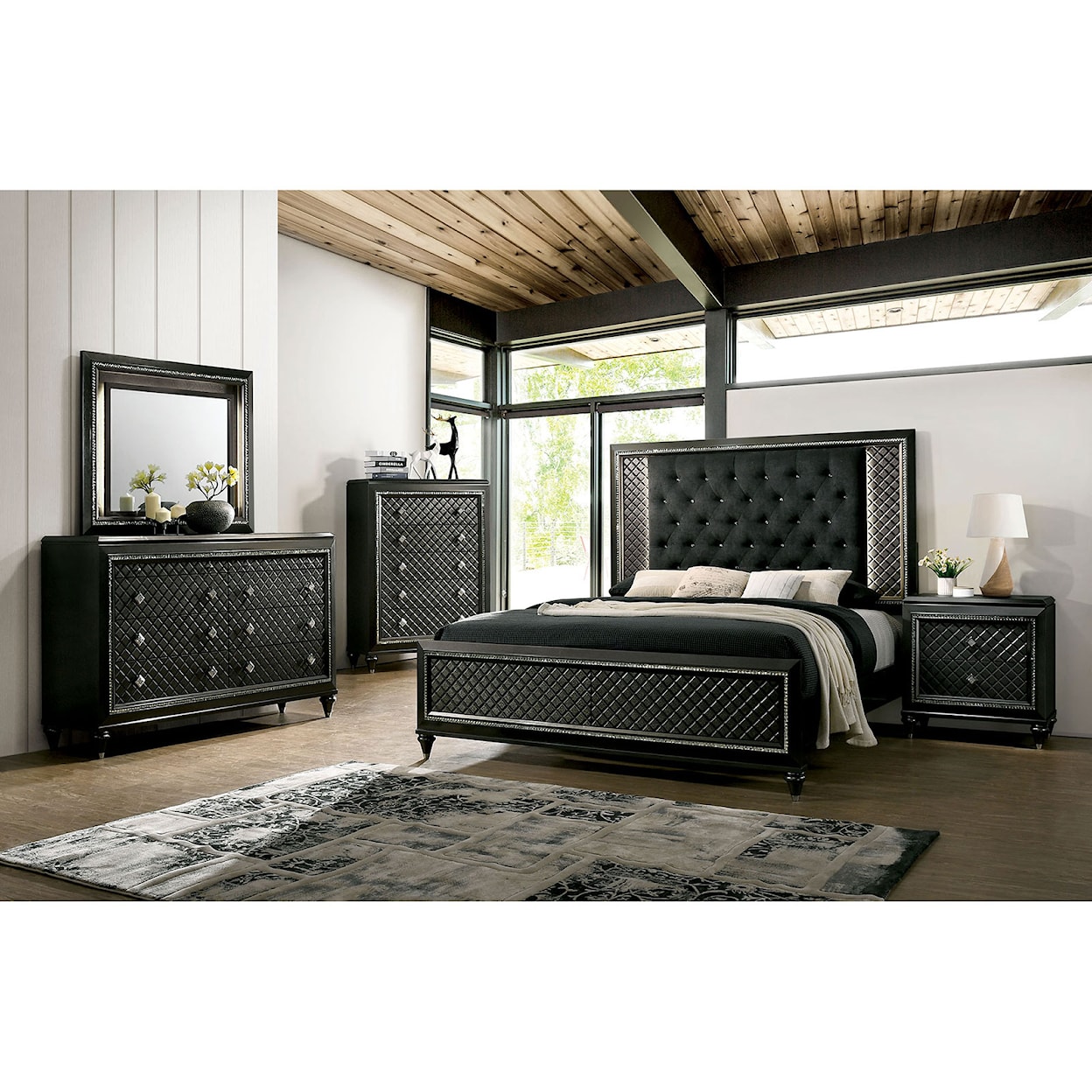 Furniture of America Demetria 5 Pc. Queen Bedroom Set w/ 2NS
