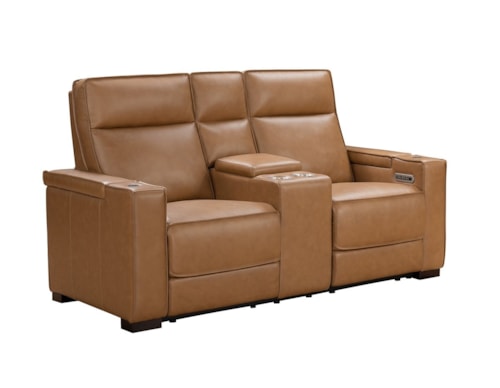 Contemporary Power Reclining Console Loveseat with Heat and Massage