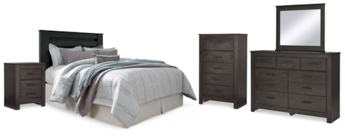 King Panel Headboard, Dresser, Mirror, Chest And 2 Nightstands