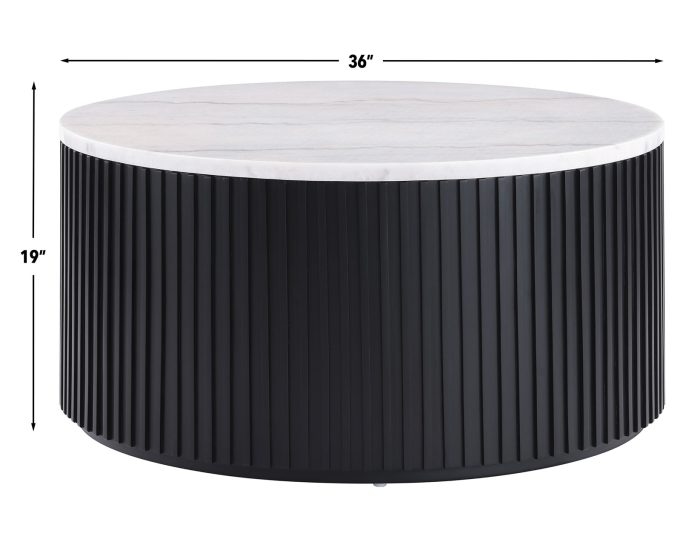 Steve Silver Colvin 36″ Round Castered White Marble Coffee Table