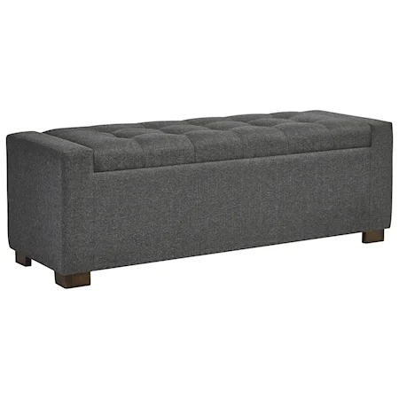 Gray Fabric Upholstered Storage Bench with Tufted Seat