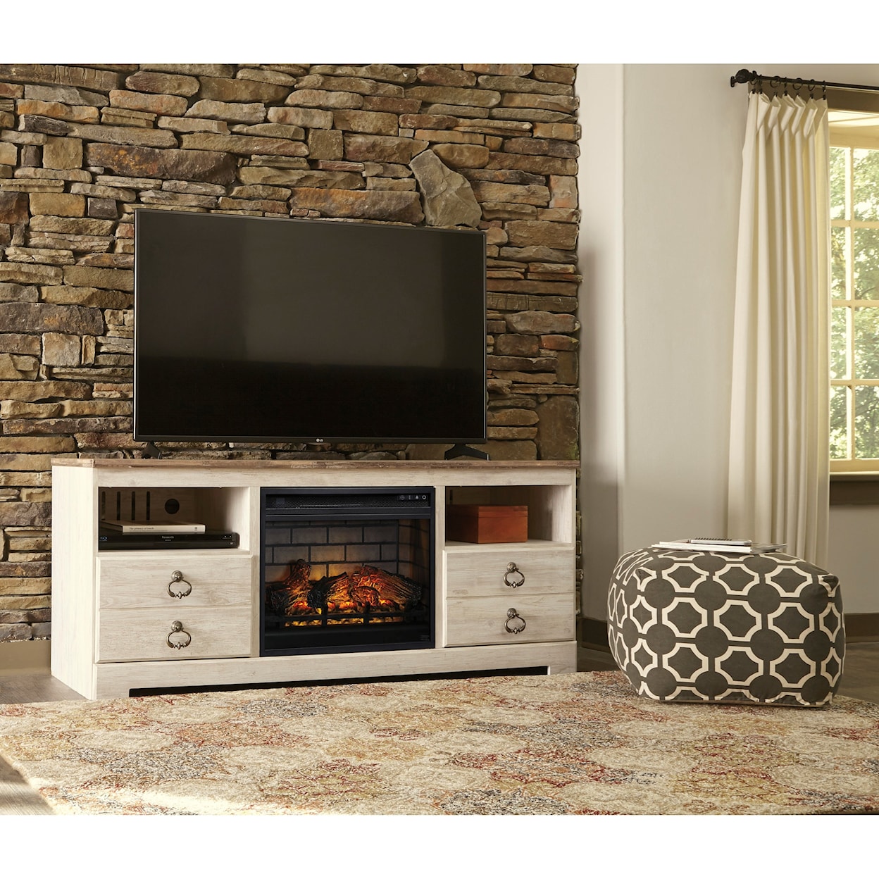 Ashley Signature Design Willowton Large TV Stand with Fireplace Insert