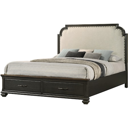 Hamilton Transitional Queen Upholstered Storage Bed with Nailhead Trim Headboard