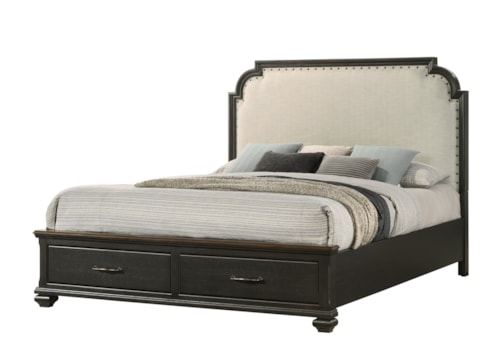 Hamilton Transitional Queen Upholstered Storage Bed with Nailhead Trim Headboard